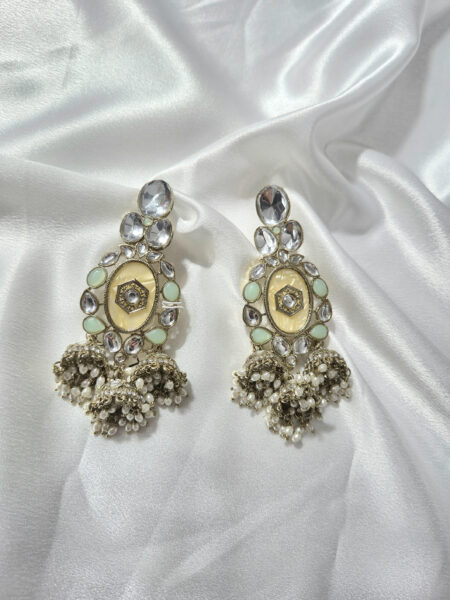 White & Mint Chandbali Earrings